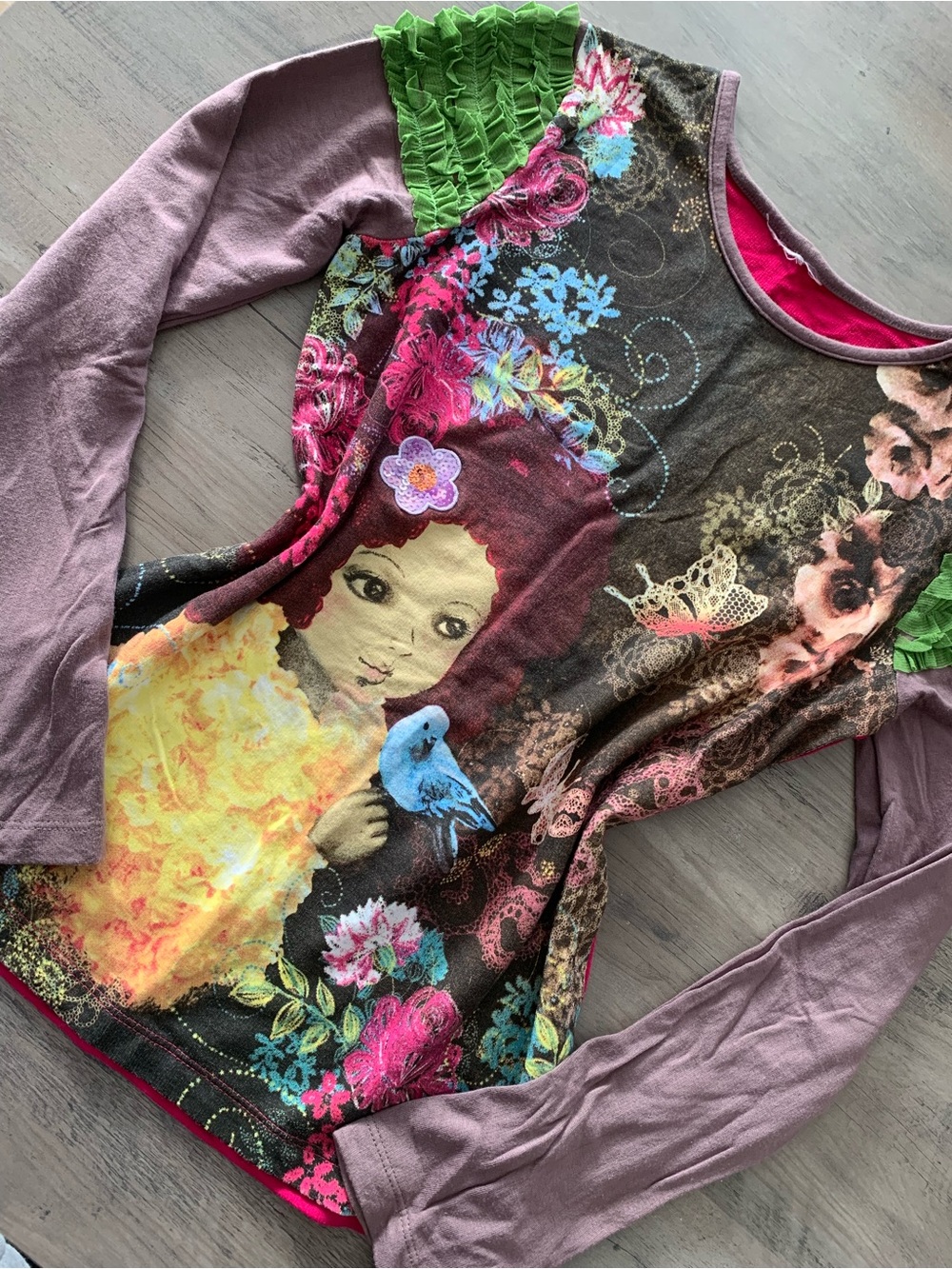 Rare Fairycore Vintage Y2K Mixed Media Doll Portrait Long Sleeve Top